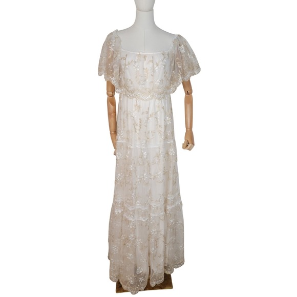 Baltic Born White Floral Lace Embroidered Maxi Dress Cottagecore Bridal Fairy L - Picture 2 of 9